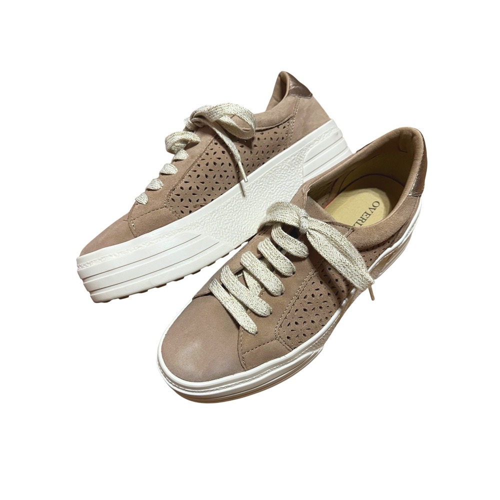 OVERLAND Keri Taupe Suede Perforated Platform Sneakers Shoes  36 indie bohemian